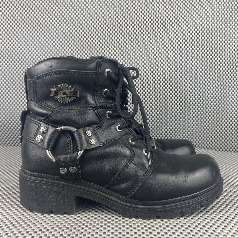 Harley Davidson Jocelyn Motorcycle Boots Womens 6.5 M Black Leather Lace Up
